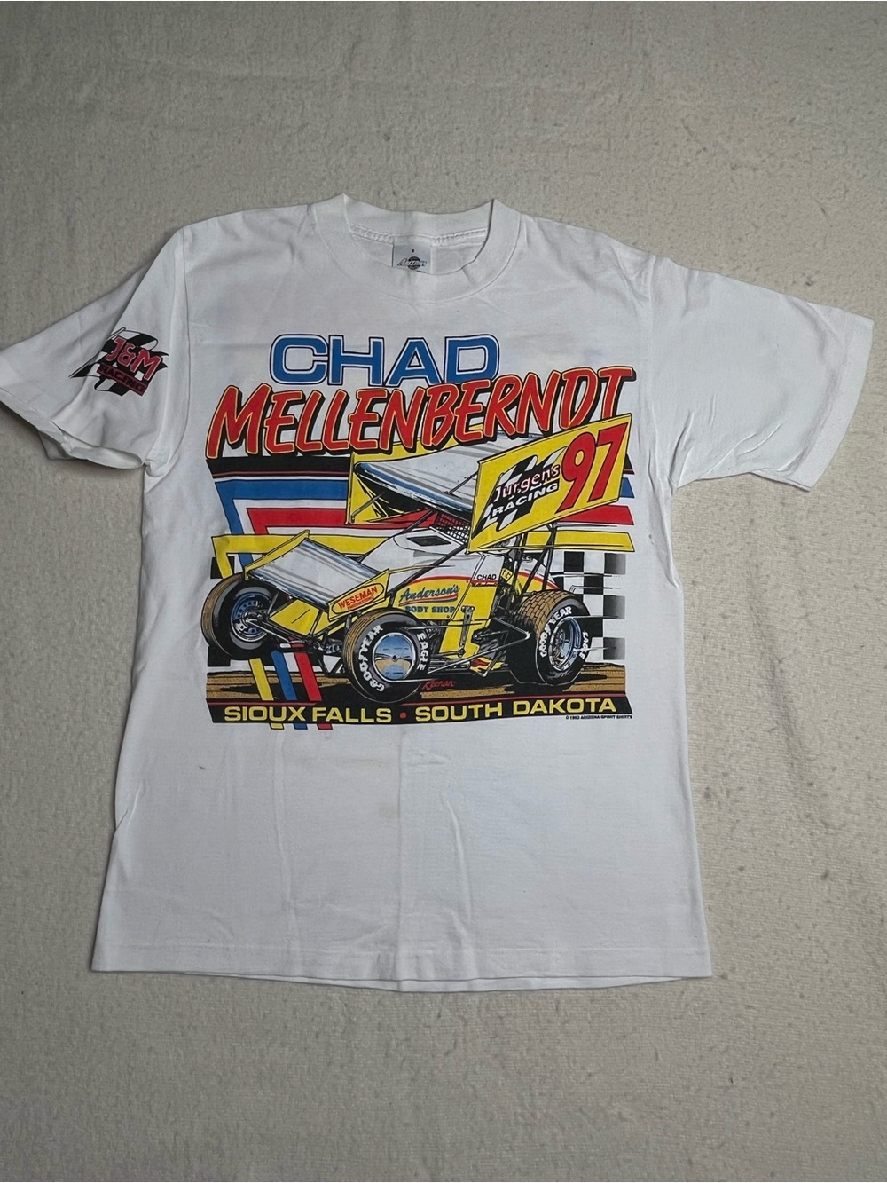Vintage 90s F1 Racing Chad Mellenberndt NASCAR Racing Graphic T Shirt Mens S USA